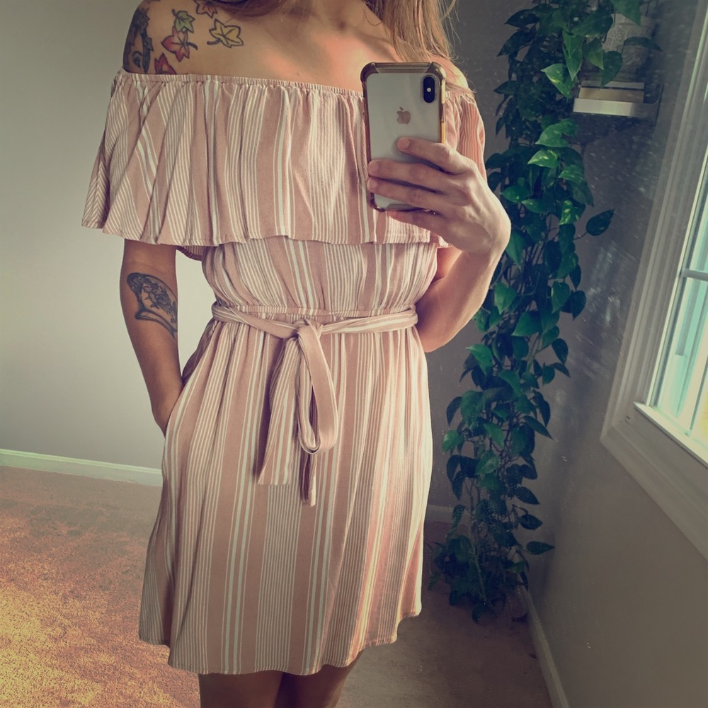 White and pink striped dress